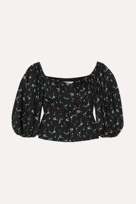 Caroline Constas Belen Floral-print Silk-blend Top - Black