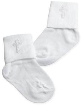 Boy's Large Christening Socks with Embroidered Cross Applique in White