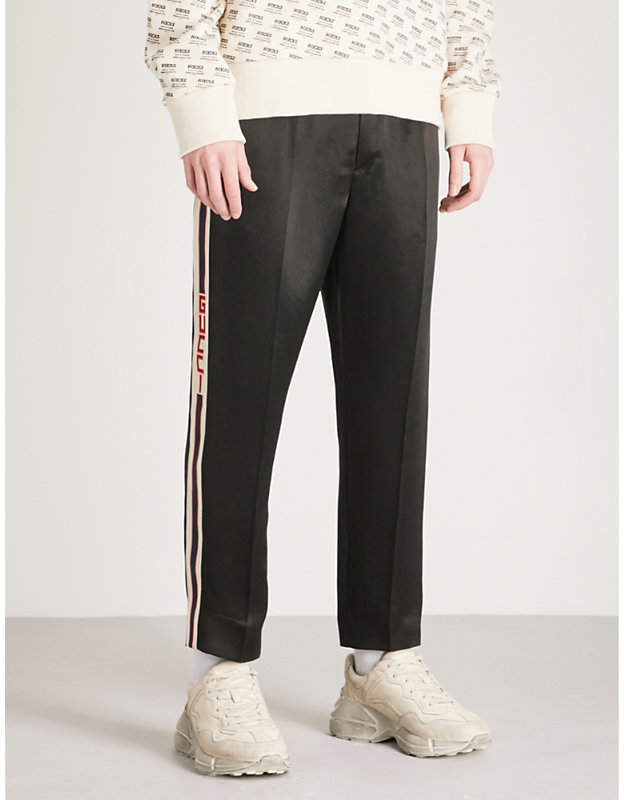 Side-stripe relaxed-fit satin jogging bottoms