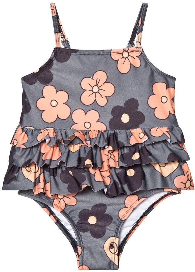 Grey Flower Frill Swimsuit