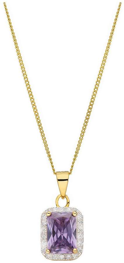 Love GEM STERLING SILVER GOLD PLATED EMERALD CUT AMETHYST COLOUR AND WHITE CUBIC ZIRCONIA PENDANT