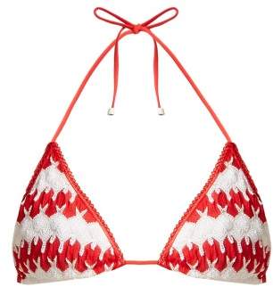 Mare - Zigzag Crochet Knit Bikini Top - Womens - Red White