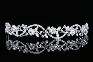 Bridal Flower Rhinestones Crystal Wedding Headband Tiara (Clear Crystals Silver Plated)