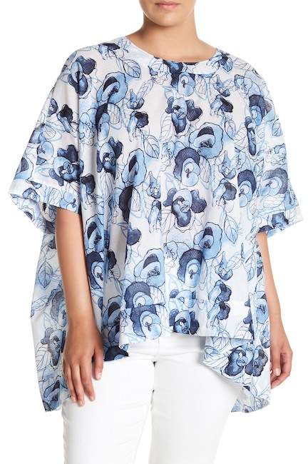 Button Back Boxy Floral Top (Plus Size)