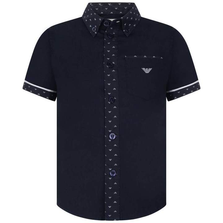 Armani JuniorBoys Navy Short Sleeve Shirt With Logo Trims