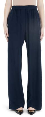 Valentino Logo Jacquard Silk Satin Wide Leg Pants