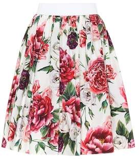 Floral-printed cotton skirt