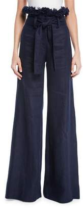 Alexis Sweeney Linen Wide-Leg Frayed Pants