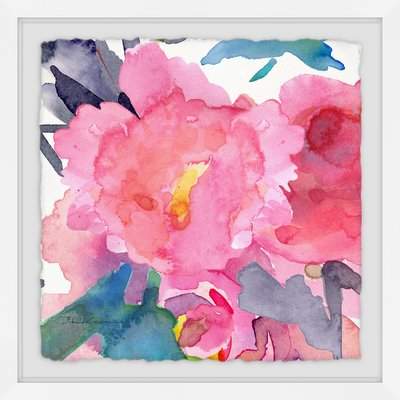 Wayfair 'Pink Peonies II' Framed Watercolor Painting Print