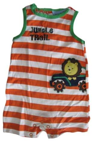 Baby Boys White Orange Striped Jungle Trail Sleeveless Bodysuit 6-9M