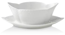 White Fluted Half Lace Gravy Boat with Stand