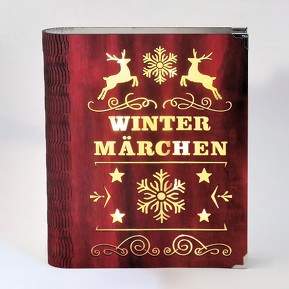 Rote LED-Dekoleuchte Wintermärchen in Buch-Design