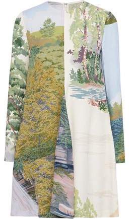Pleated Printed Crepe De Chine Mini Dress