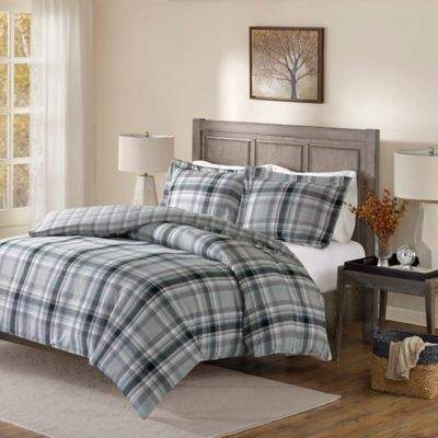 Madison Park Orion Yarn-Dyed Flannel Reversible Queen Comforter Set in Black/Teal