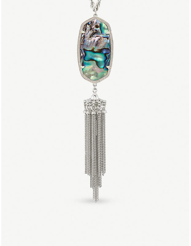 Rayne rhodium-plated and abalone shell long pendant necklace