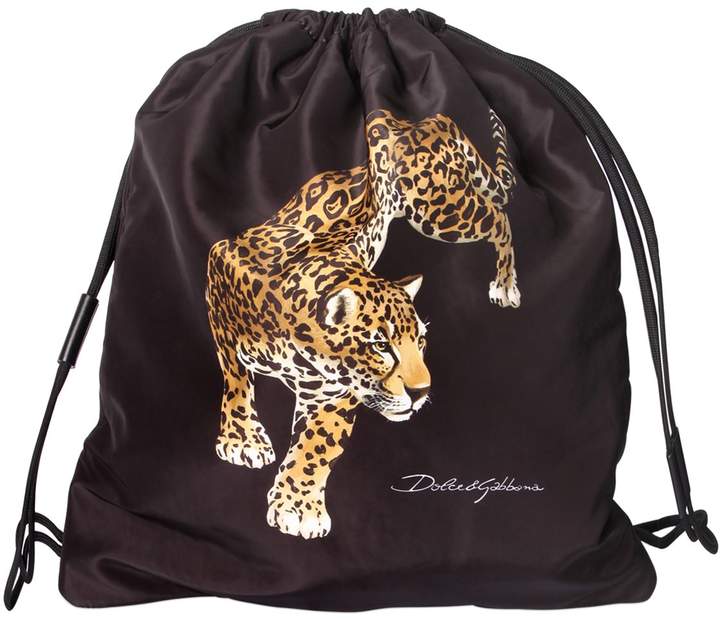Leopard Print Nylon Drawstring Backpack