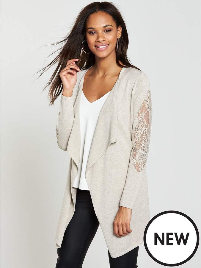 Lace Insert Belted Cardigan – Mink
