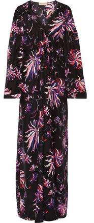 Gathered Floral-Print Silk-Satin Maxi Dress