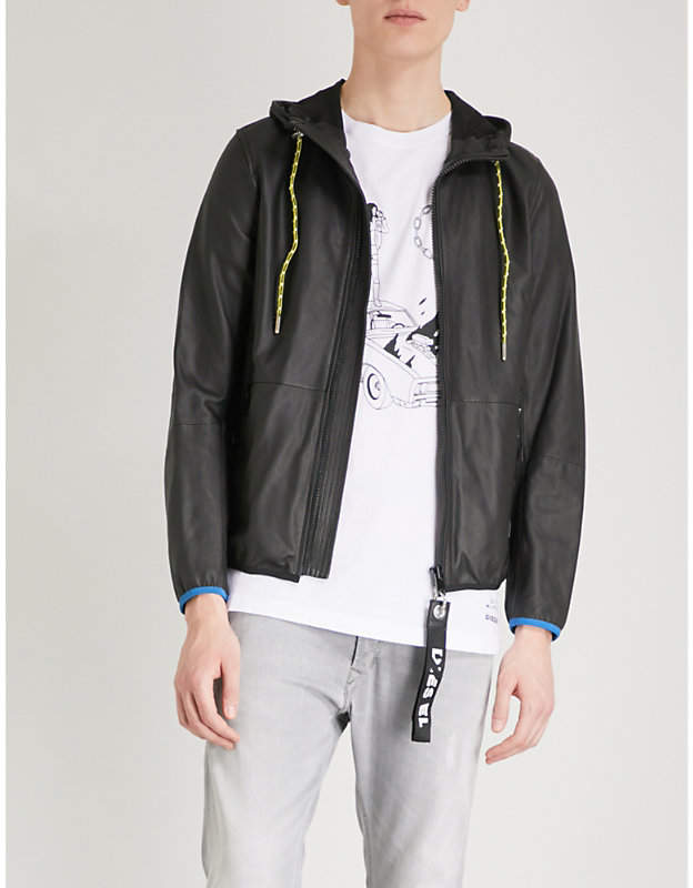 L-wind contrast-binding leather jacket