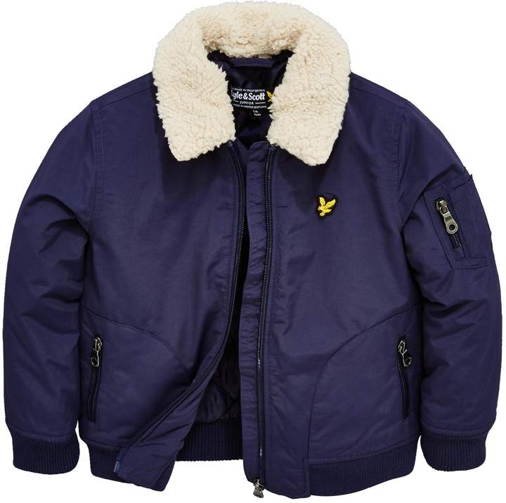 Boys Faux Shearling Collar Bomber Jacket