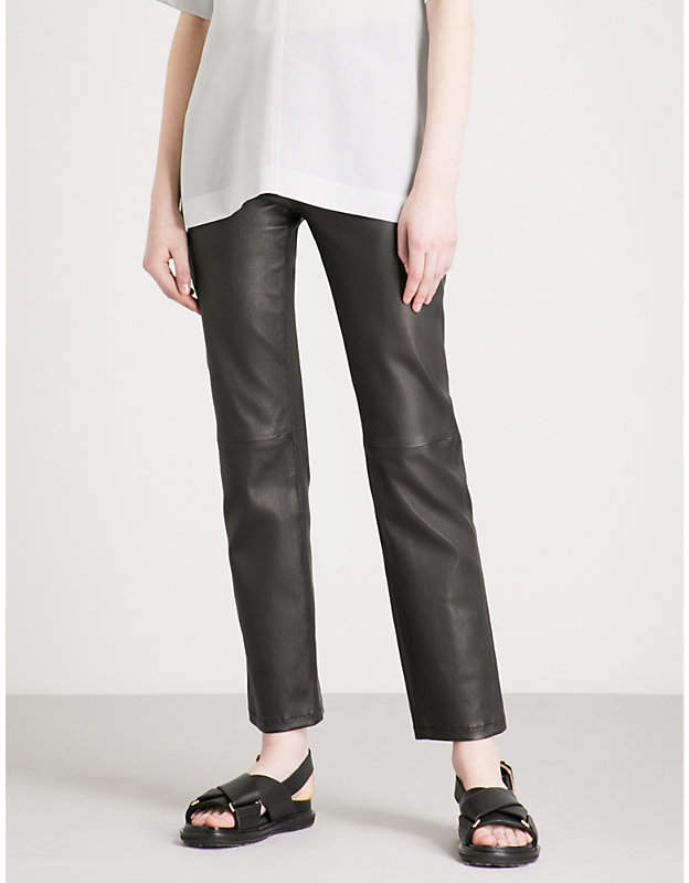 Den straight stretch-leather trousers