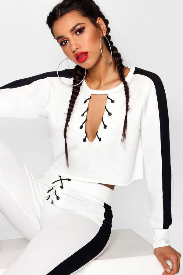 Stefflon Don Sports Stripe Lace Up Sweat Top