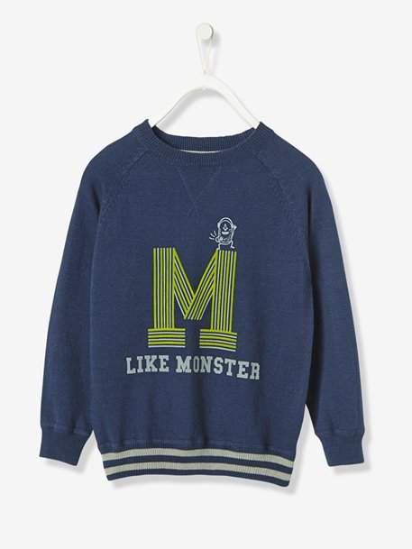 Boys' Printed Jumper in Jersey Knit Fabric - blue dark solid with design