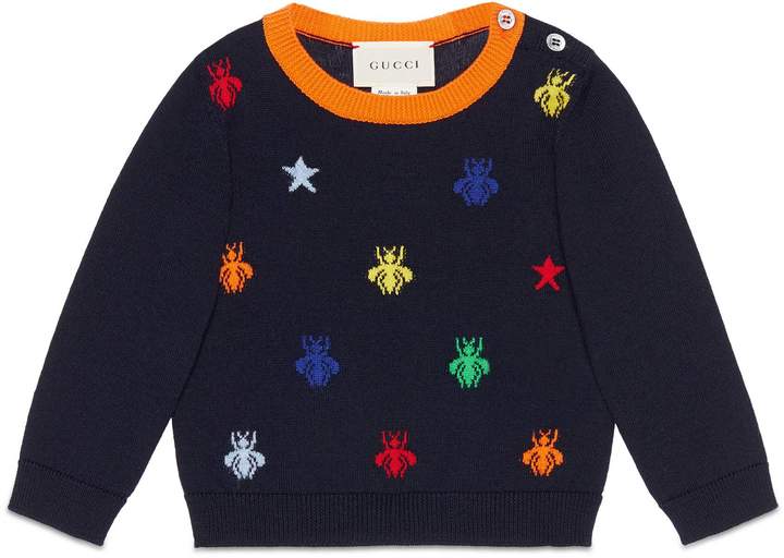 Baby bees and stars jacquard merino sweater