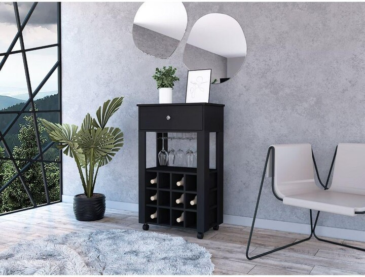 FM FURNITURE Ace Bar Cart with 12 Builtin Wine Rack, Casters, and Drawer ShopStyle