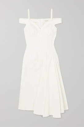 white denim off the shoulder dress