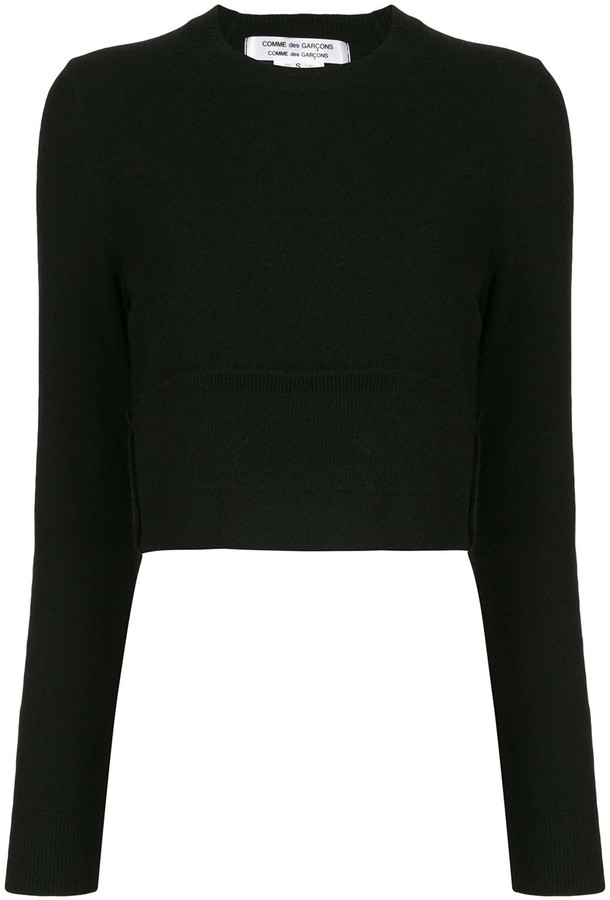 black cropped crew neck sweater