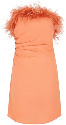 De La Vali Picante Peach Feather-trimmed Mini Dress
