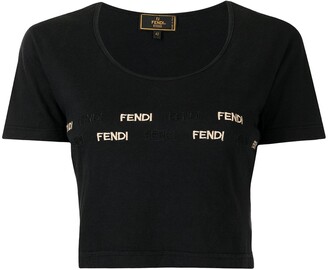 Fendi Pre-Owned 1990s logo-embroidered cropped T-shirt