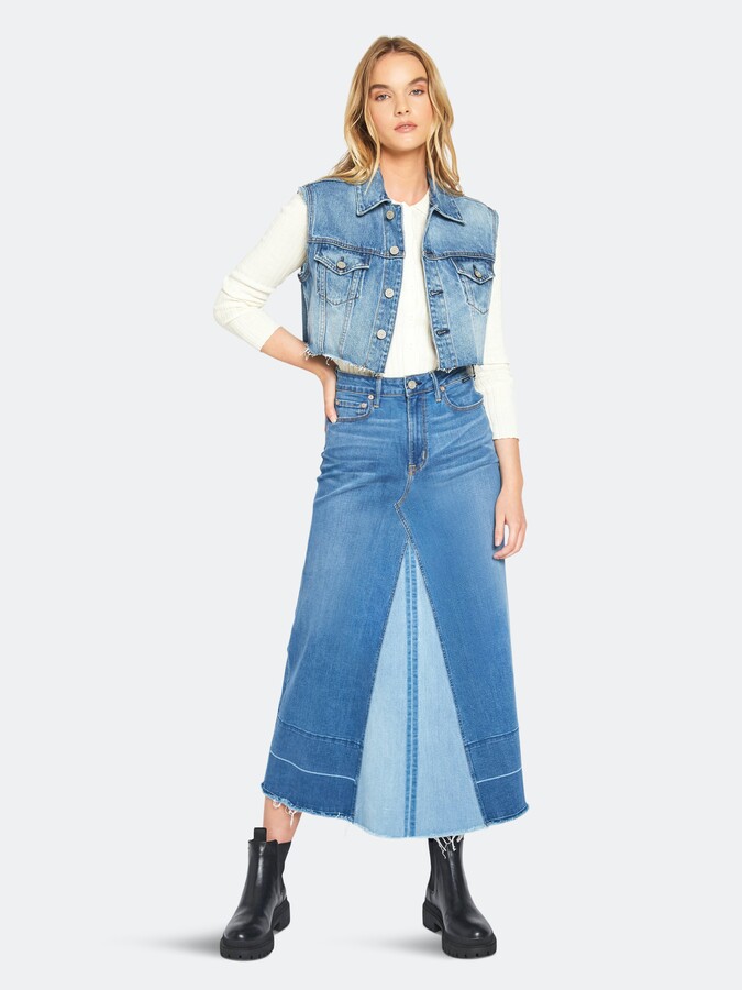 Enlishop Women Fashion Side Split A Line Ankle Length Long Denim Maxi Skirt Blue