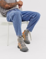 Thumbnail for your product : ASOS DESIGN lace up hiker boots in stone faux leather with colour pop details