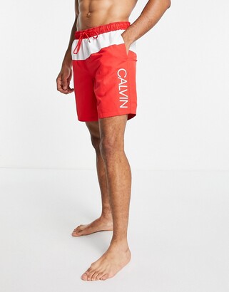 Calvin Klein swim shorts in red and white - ShopStyle