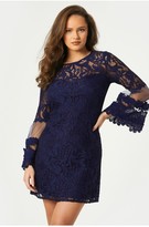 Thumbnail for your product : Little Mistress Rafaela Navy Lace Fluted Sleeve Shift Dress