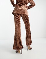 Thumbnail for your product : Noisy May crushed velvet flared pants in brown (part of a set)