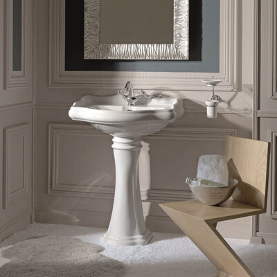 WS Bath Collections Retro White Ceramic Rectangular Pedestal Bathroom Sink with Overflow