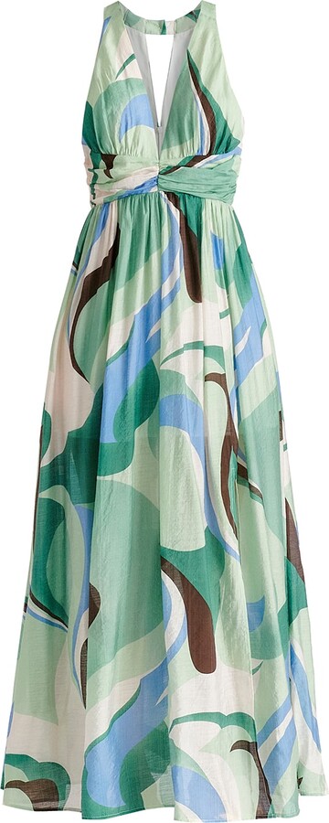 Paisie Retro Wave Halter Neck Maxi Dress In Green Brown Blue Mint And White