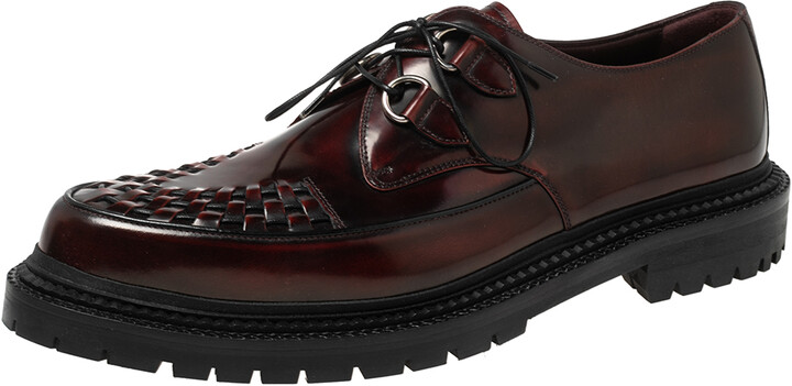 Burberry Burgundy Leather Woven Toe Detail Lace Up Platform 