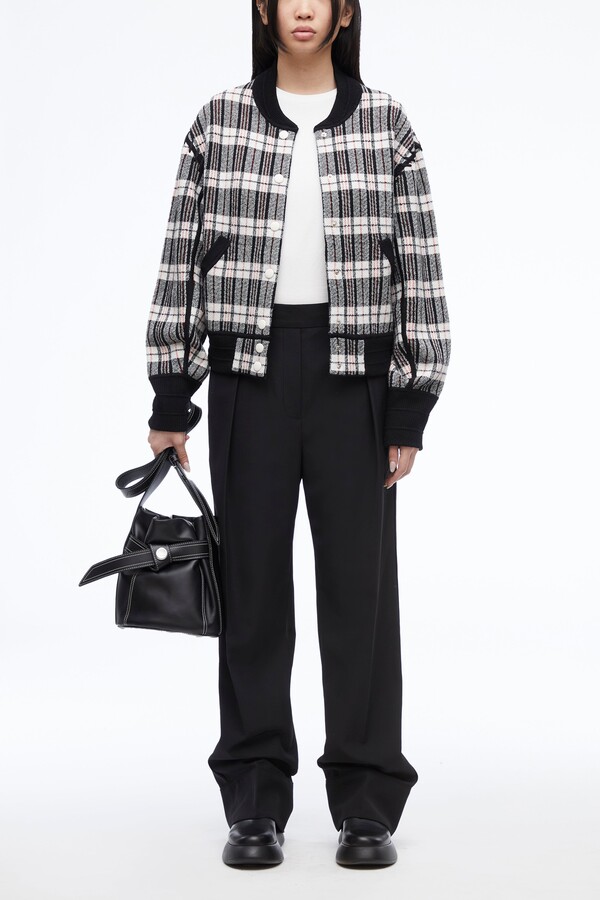 Wool Plaid Jacquard Bomber Jacket in BLK MULTI