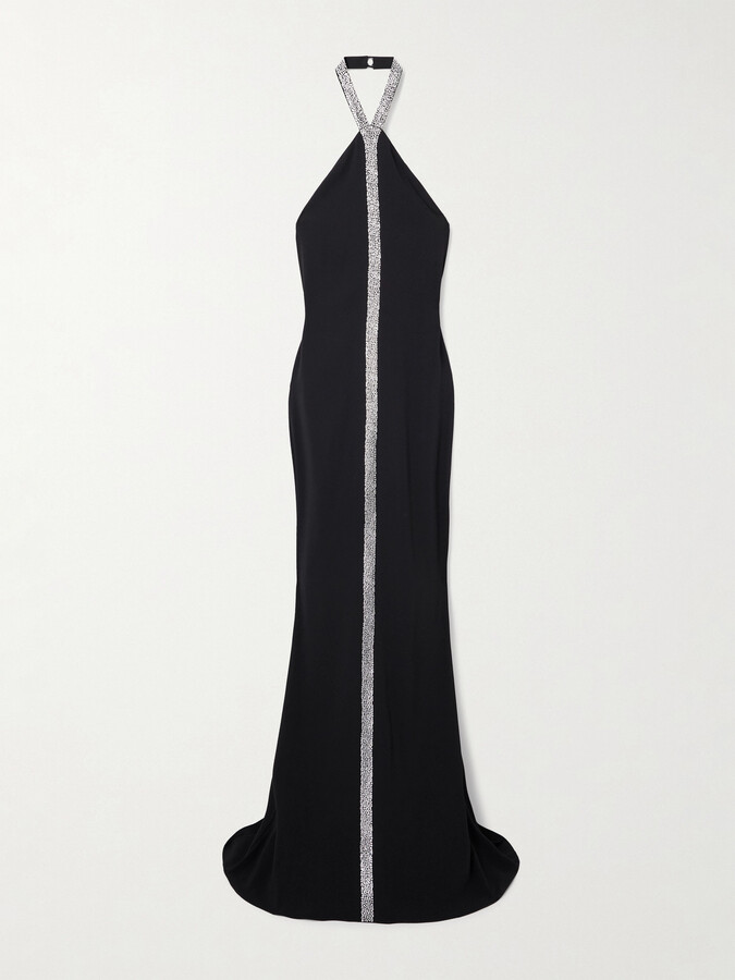 Taller Marmo Acropoli Swarovski Crystal-embellished Crepe Halterneck Gown - Black