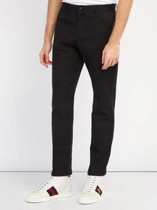 Gucci Embroidered Cotton Chino Trousers - Mens - Black