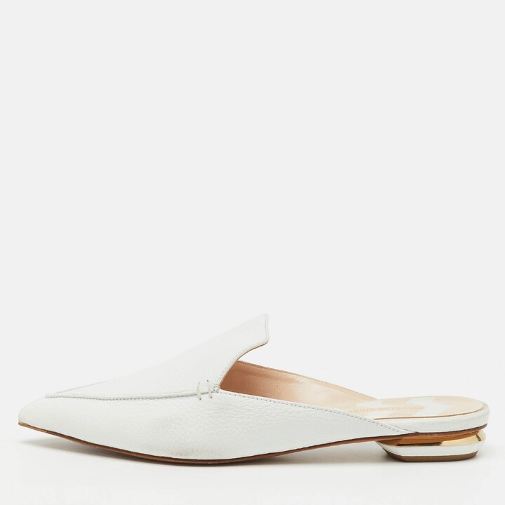 Nicholas Kirkwood White Leather Beya Pointed Toe Flat Mules