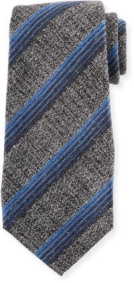 Kiton Variegated Stripe Wool/Silk Tie, Gray