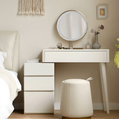 Latitude Run (With Stool) Dresser Table Dresser 100% Solid Liriodendron Chinense Table Table Desk Top Table Dresser Compact Dresser Accessories Storage Width 80Cm