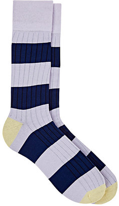 Corgi Men's Block-Striped Rib-Knit Cotton-Blend Socks