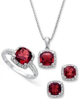 Thumbnail for your product : Macy's Sterling Silver Jewelry Set, Garnet (4-3/4 ct. t.w.) and Diamond Accent Necklace, Earrings and Ring Set