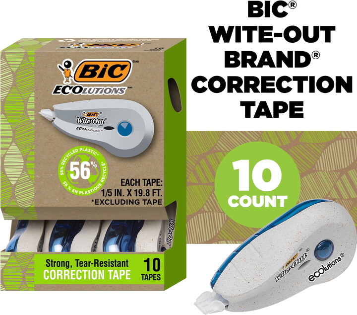 BIC Ecolutions Wite-Out Brand Correction Tape, 10-Count Pack